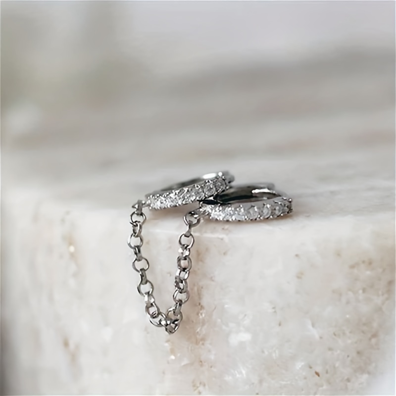 Delicate Long Chain Earrings with Zirconia Inlay