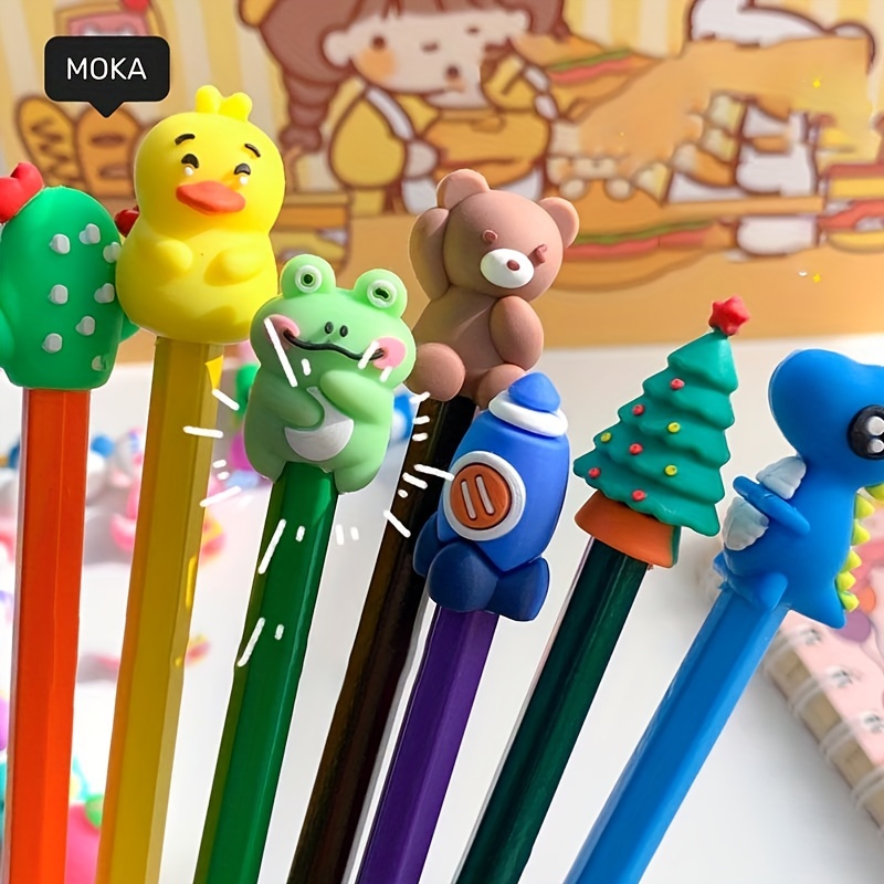 5pcs Cartoon Animal Suction Cup Pencils For Kids' Reward, Primary