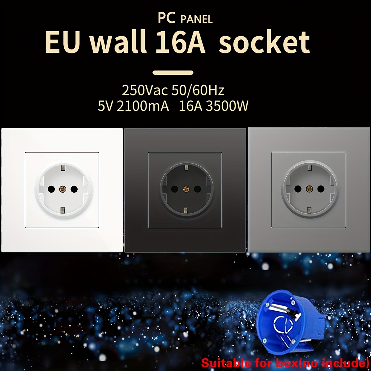 Enchufe eléctrico de dos ranuras de la UE 110v ~ 250v Panel de