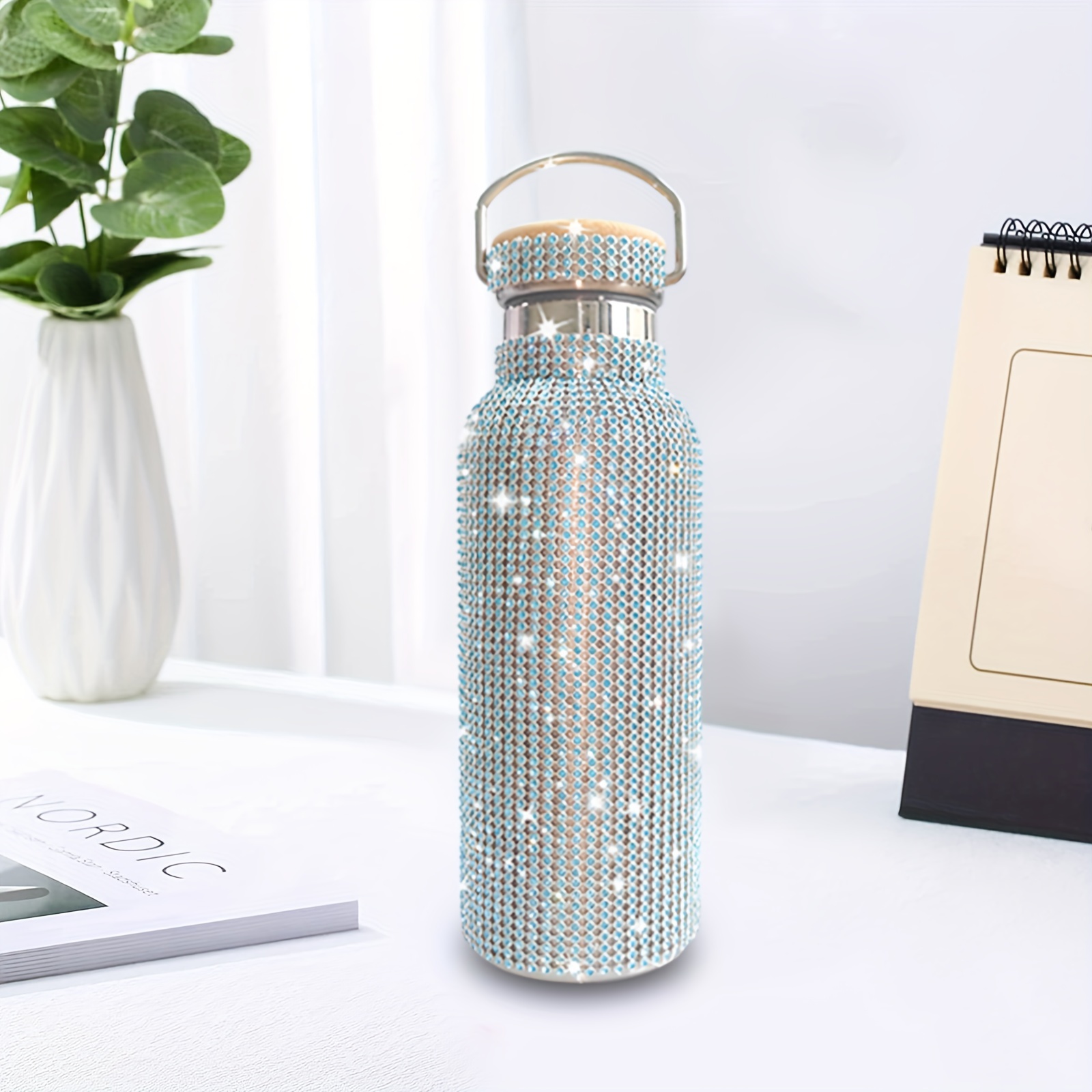 Stainless Steel Rhinestone Tumbler With Straw And Handle - Temu