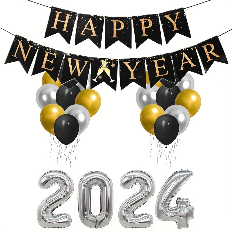 Ensemble, Décoration Du Nouvel An 2024, Ballon Numéro 2024 De 16 Pouces,  Bannière De Bonne Année, 17 Ballons En Métal Argenté De 10 Pouces, 17  Ballons