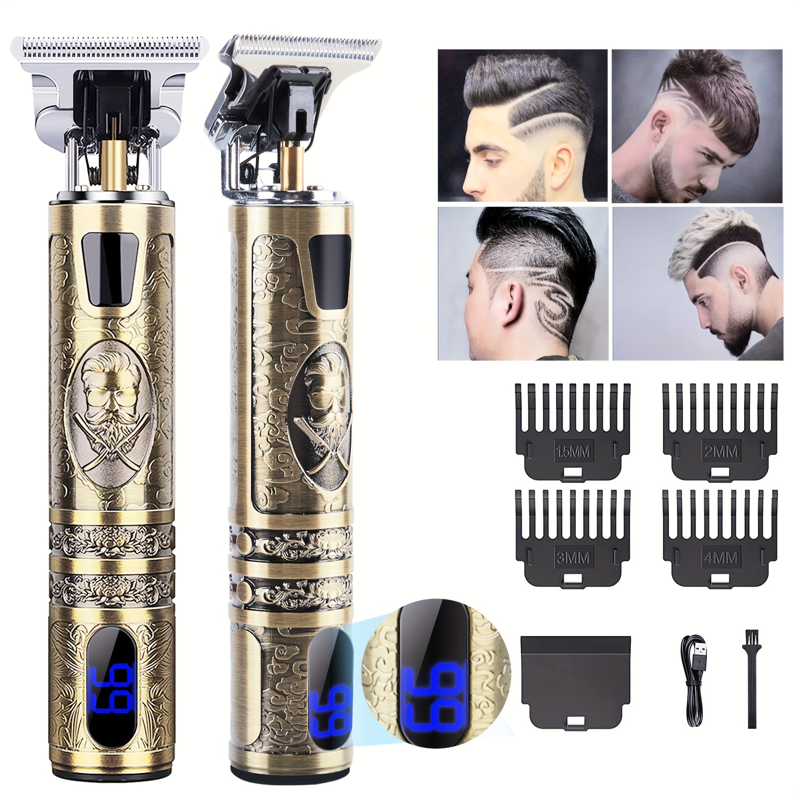 

Professional Men's Hair Clipper, Beard Shaver With Led Display, Hair Clipper, Beard Trimmer, Usb-c Charging, Cordless Hair Trimmer Set With 4 Attachment Limit Combs Father's Day Gift