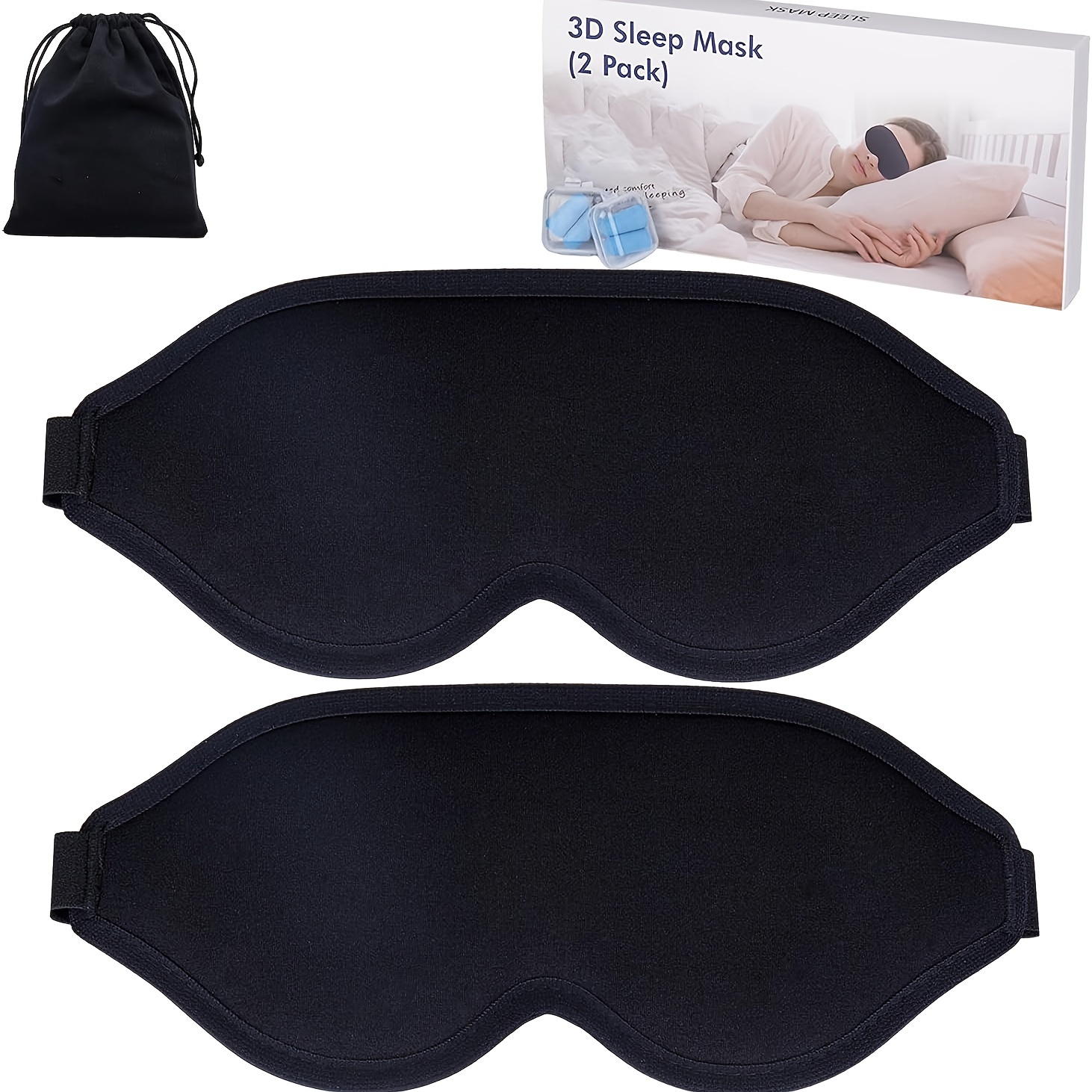 2 Pack Sleep Eye Mask for Men Women, 3D Contoured Cup Sleeping Mask &  Blindfold