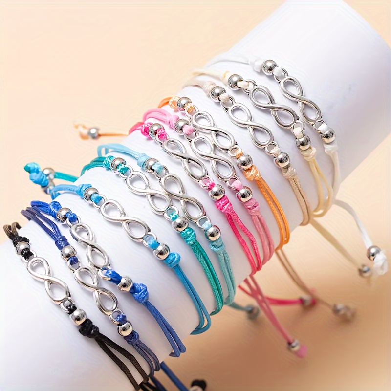 

12pcs Mixed Color Antique Infinity Big Symbol Wax Bracelet Set