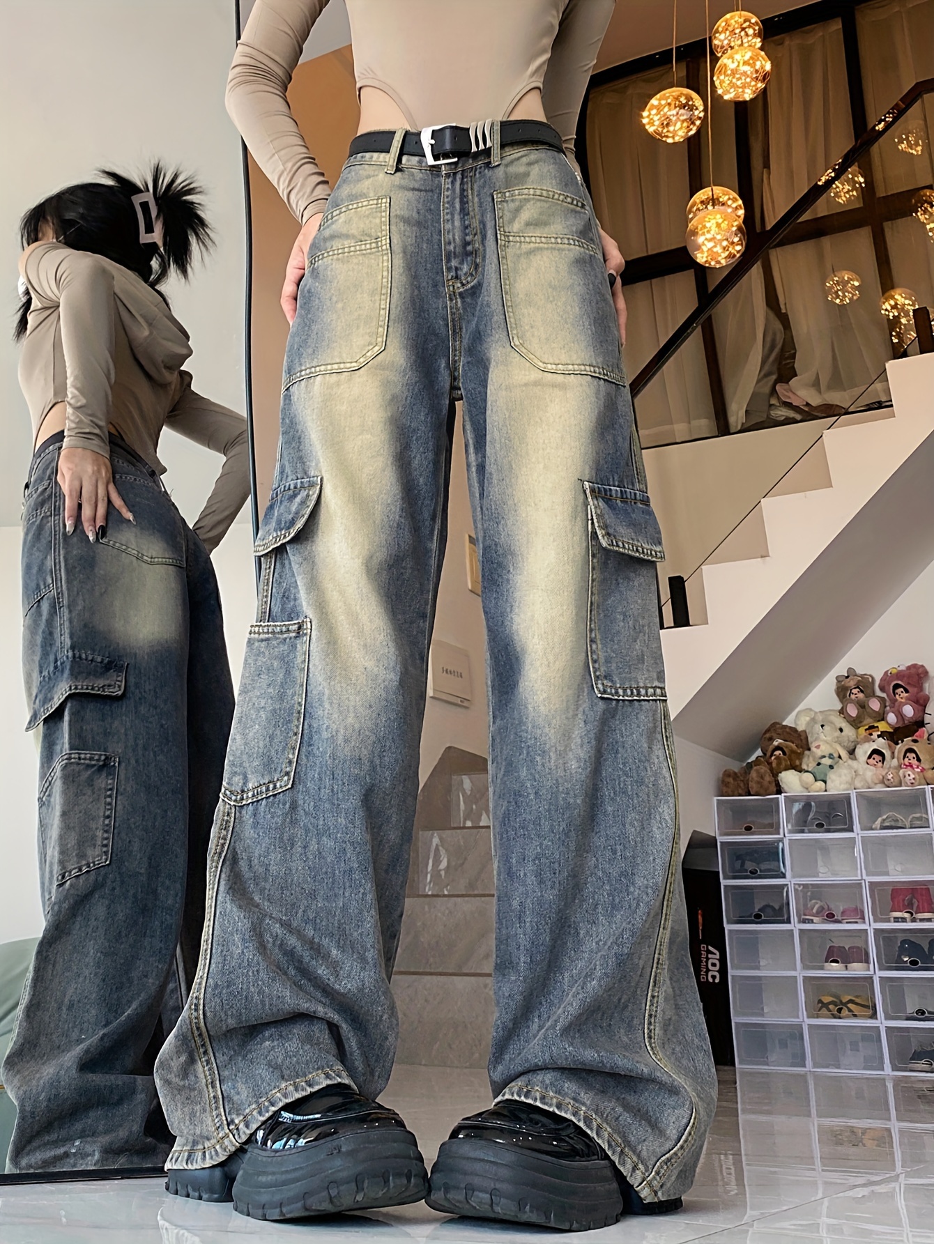 Korean Style High-waisted Straight Leg Jeans - Kawaii Fashion Shop
