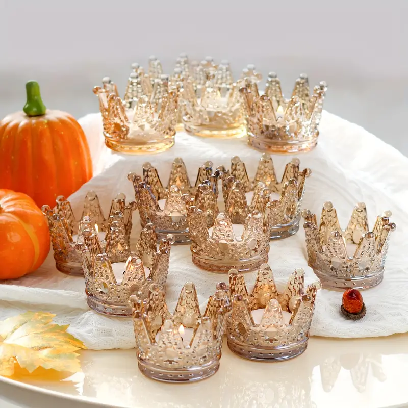 12pcs Votive Candle Holders, Crown Glass Tealight Candle Holder For  Wedding, Makeup Sponge Holder, Jewelry Storage