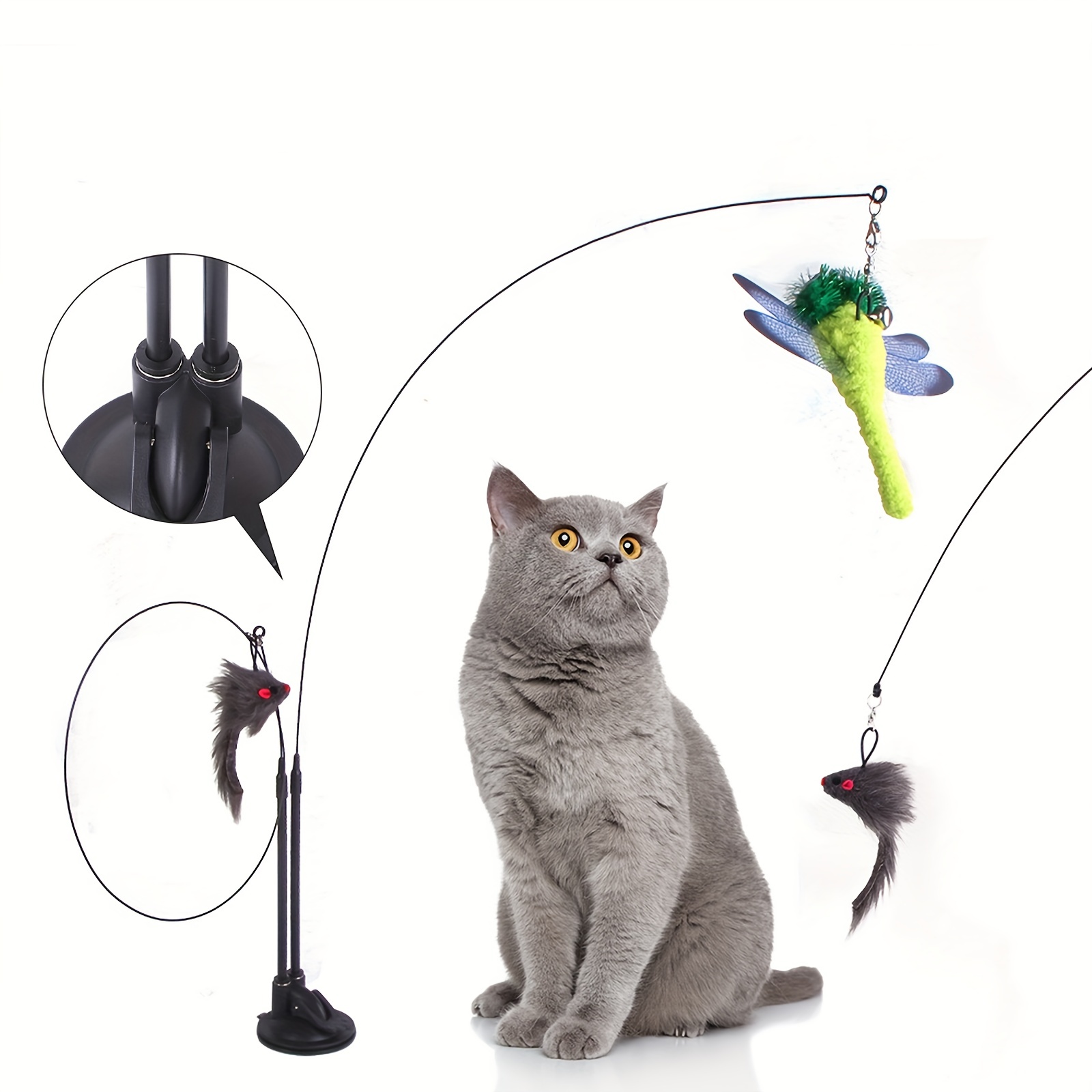Interactive Cat Toys Suction Cup Cat Teaser Stick Double - Temu