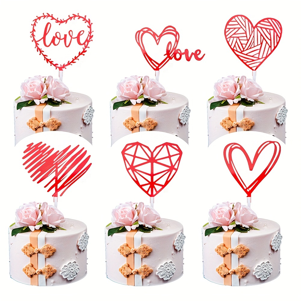 Love Heart Cake Toppers Cake Picks Valentine Day Cake Decorations ...