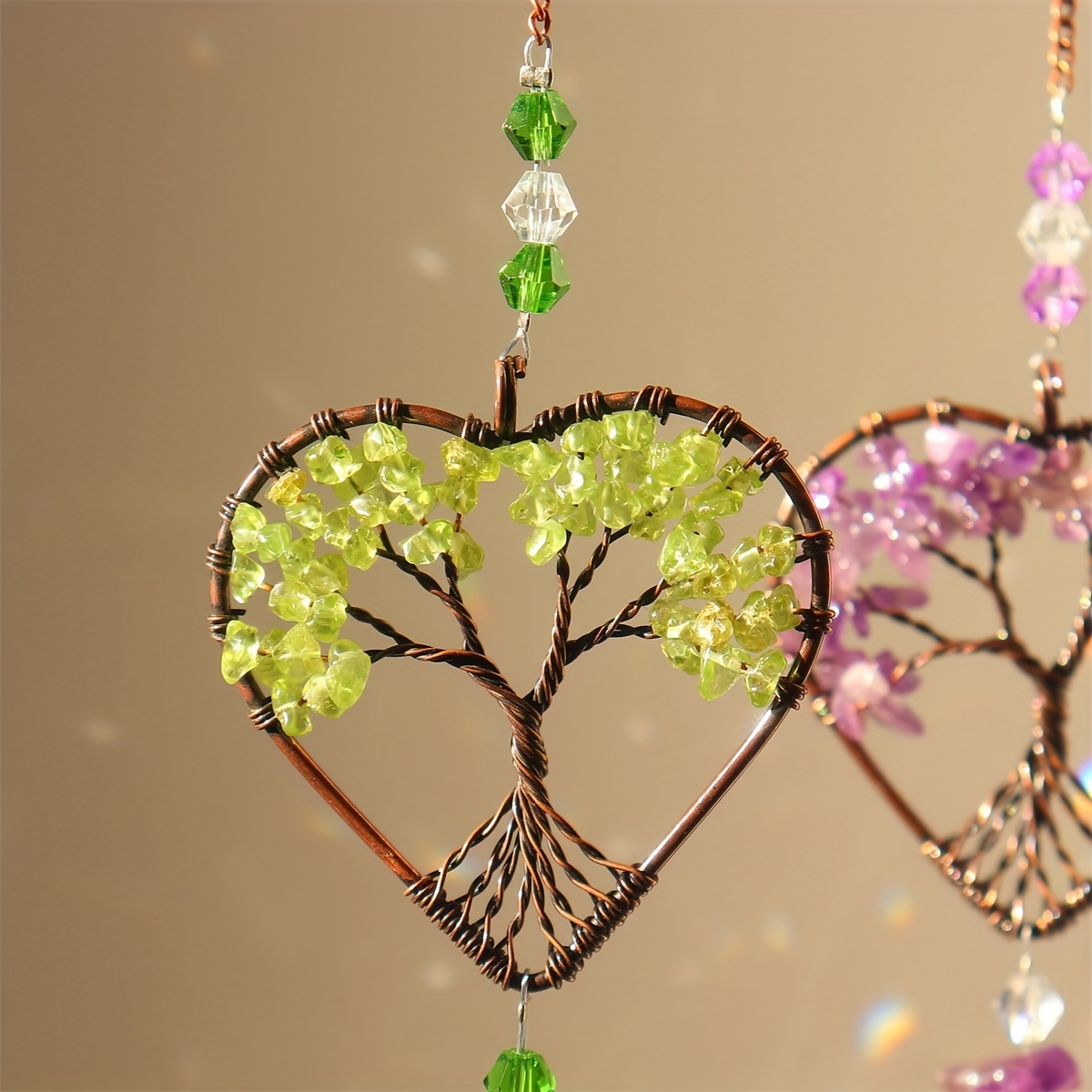 QUETO Attrape-soleil en cristaux - Pendentif arbre de vie en cristal  Décoration de fenêtre Attrape-soleil pour fenêtre, jardin, décoration  d'intérieur (Multicolore) 