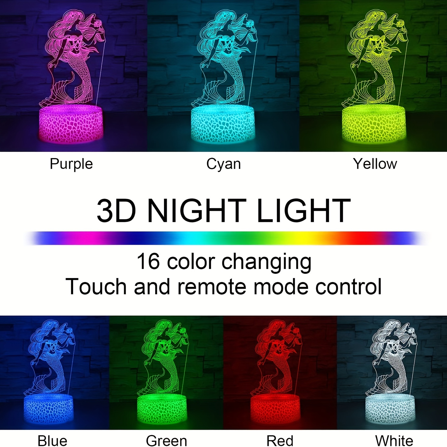 Mermaid Gifts for Girls, 3D Mermaid Night Lights for Girls Room,16 Colors  Changing & Dimmable LED Bedside Lamp for Girls Bedroom with Remote/Touch