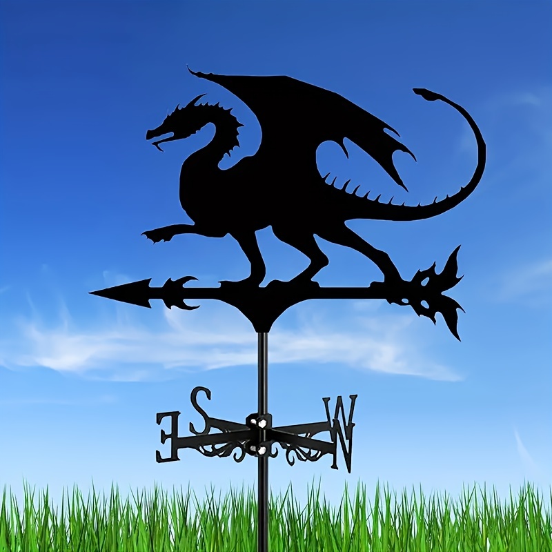 

1pc Retro Dragon Weathervane, Metal Silhouette Wind Direction Indicator, Yard, Roof, Patio, Lawn, Halloween Decor, Fall Decor