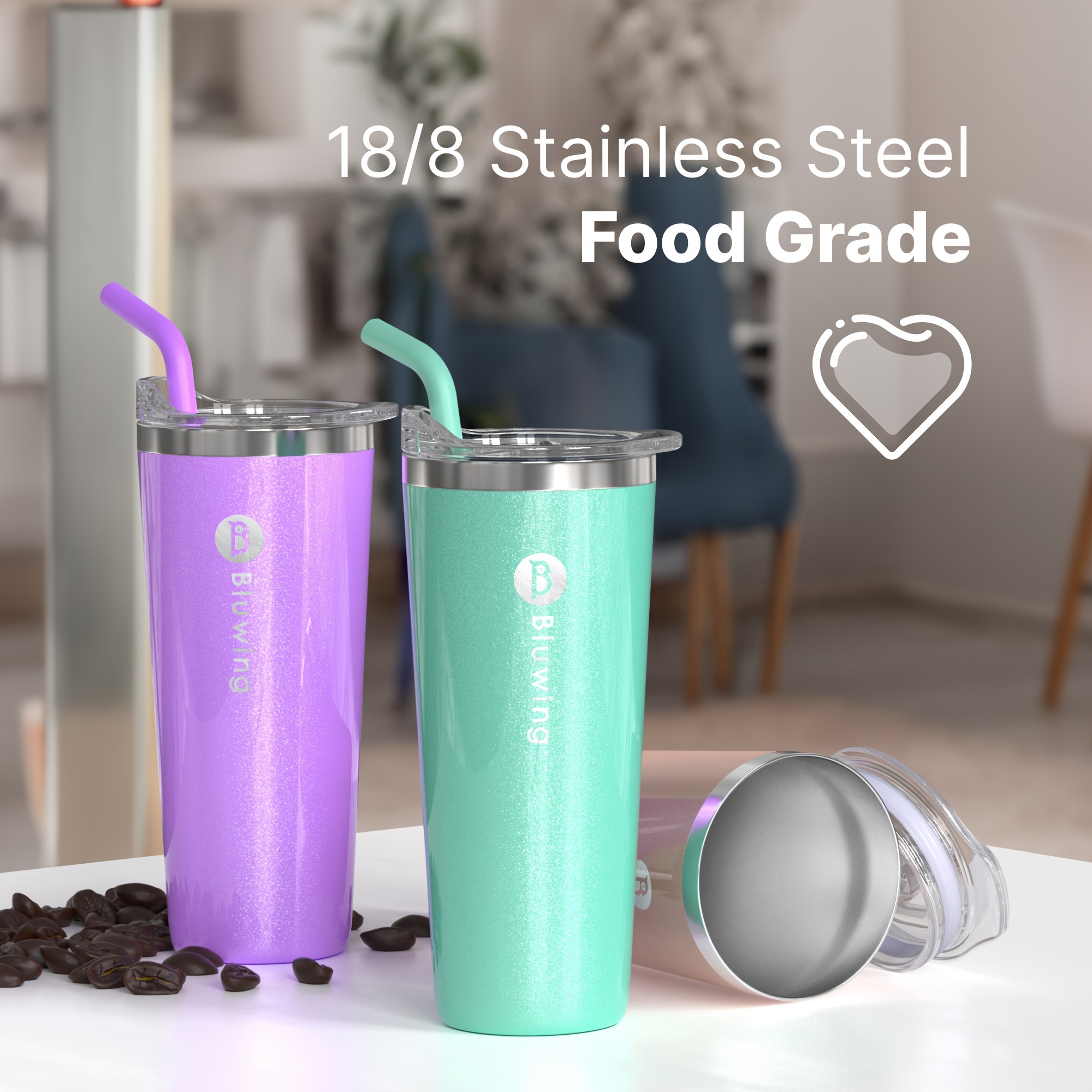 18/24oz Water Bottle Stainless Steel Cup Thermos Portable Cold And Hot  Coffee Travel Gym Mug With Lid And Straw For The Car