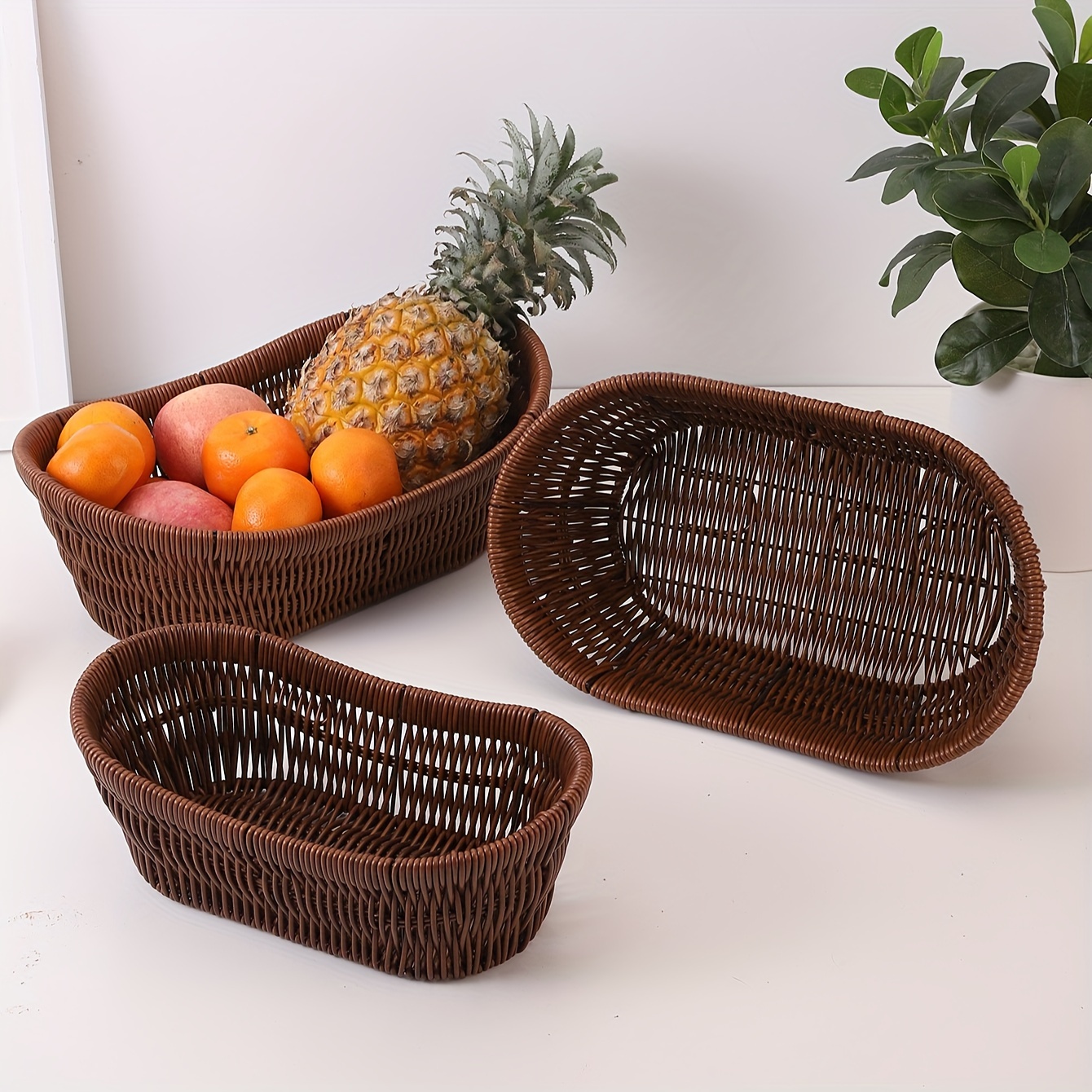 Rattan Woven Storage Basket Boho Fruit Basket Picnic Basket - Temu
