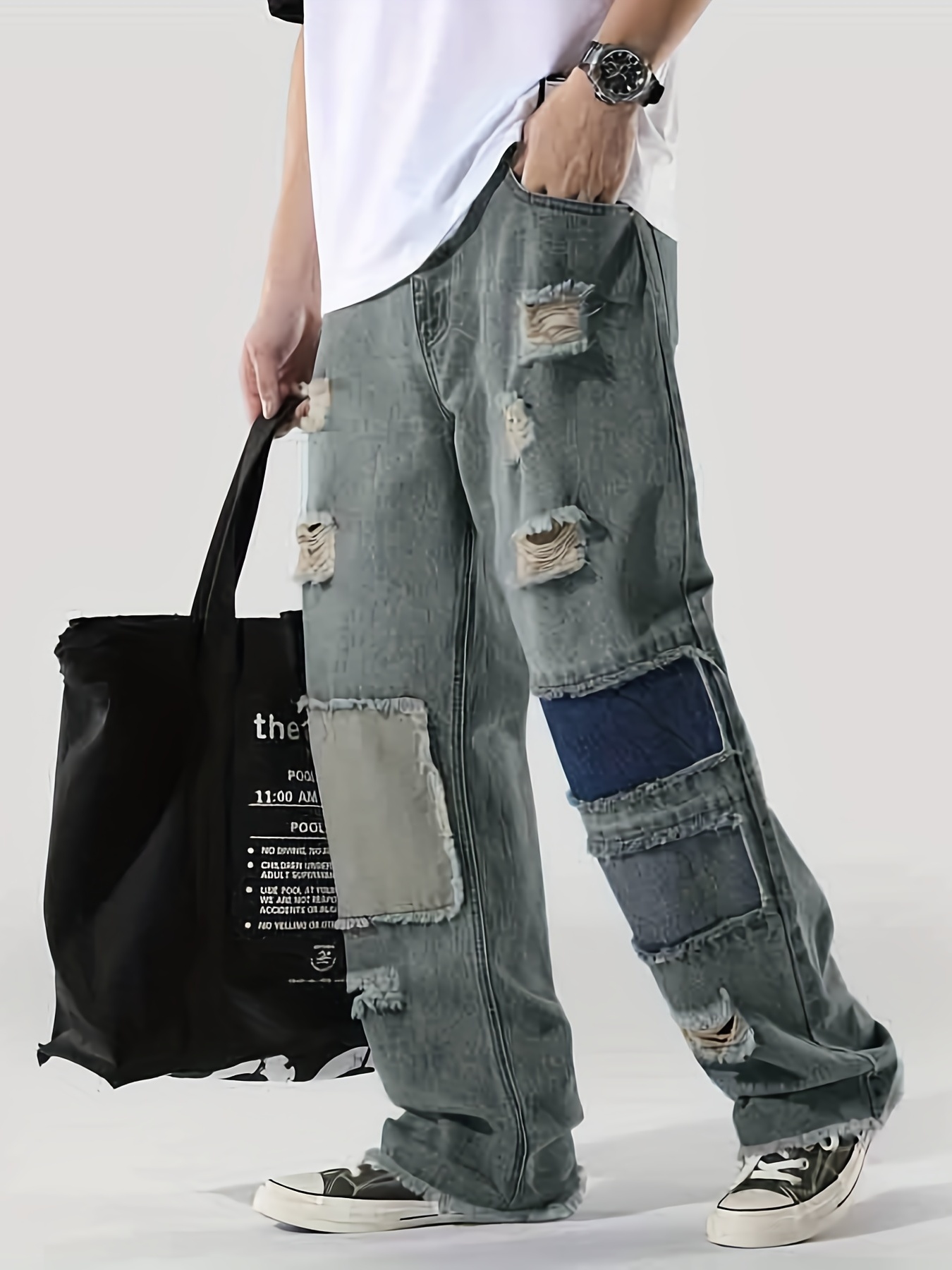 Men's Loose Fit Baggy Jeans Casual Street Style Comfy Denim - Temu Greece