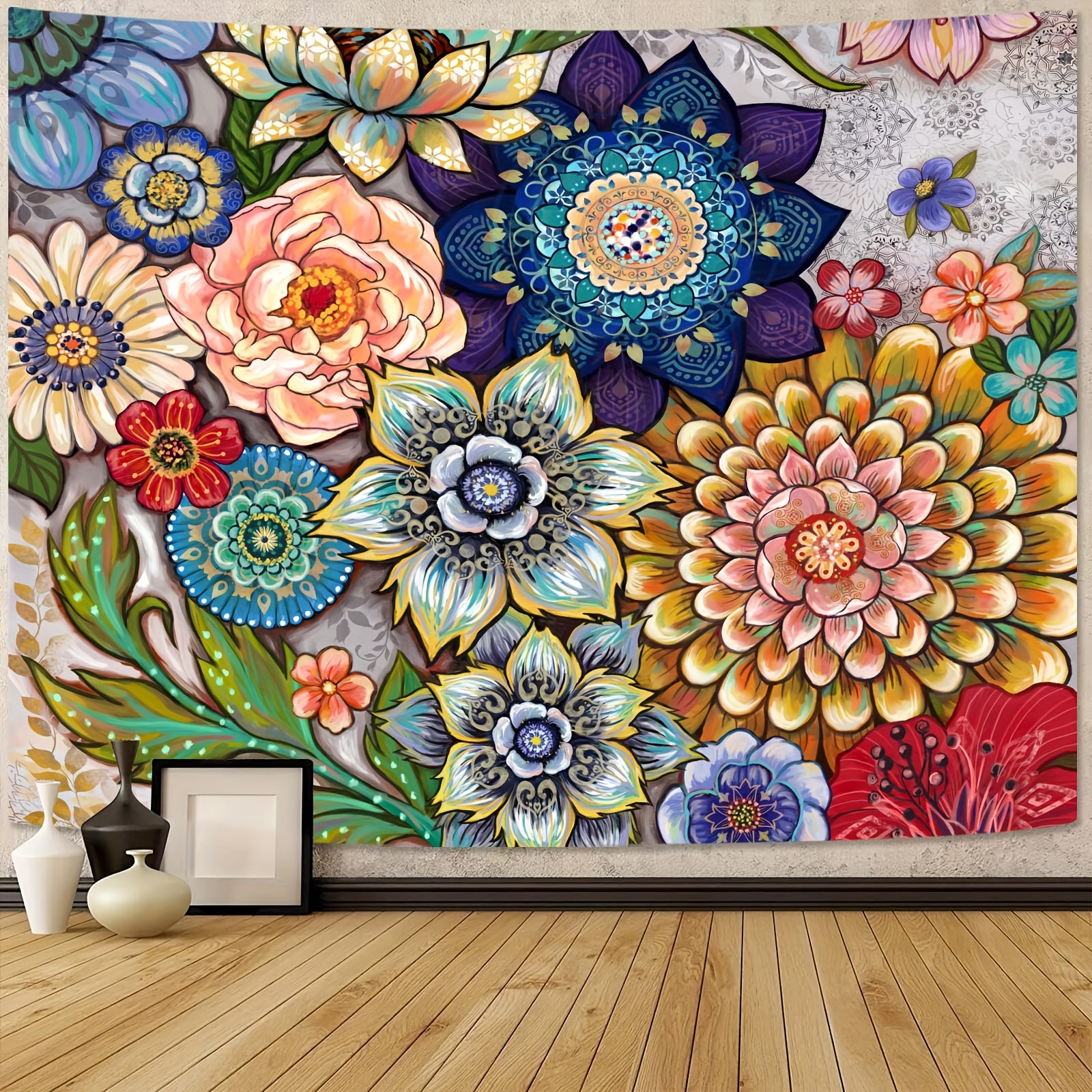Tenture Murale Mandala Grande Fleur de Vie fond Noir et Violet