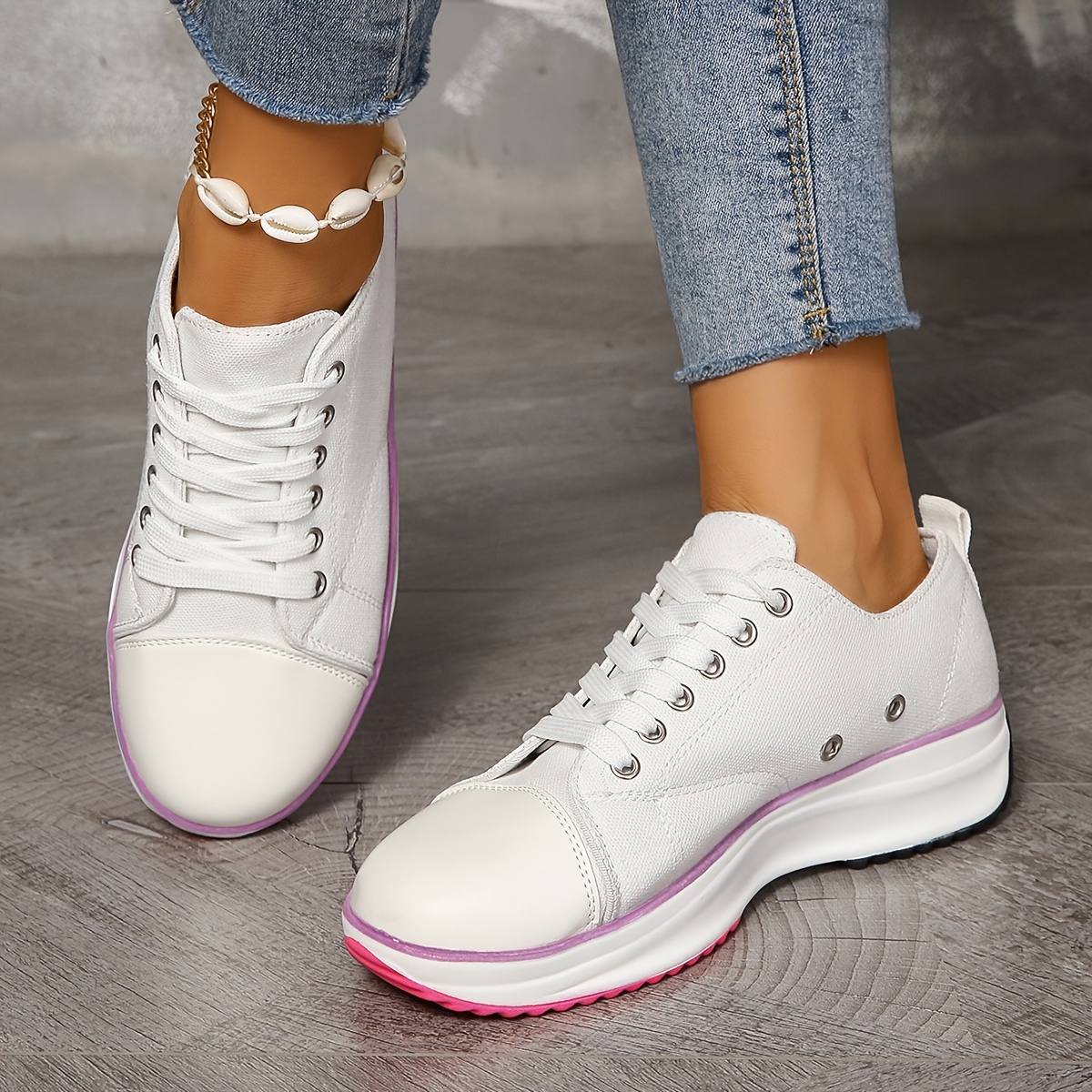 Zapatos Lona Plataforma Elegante Mujer: Zapatillas Deporte - Temu