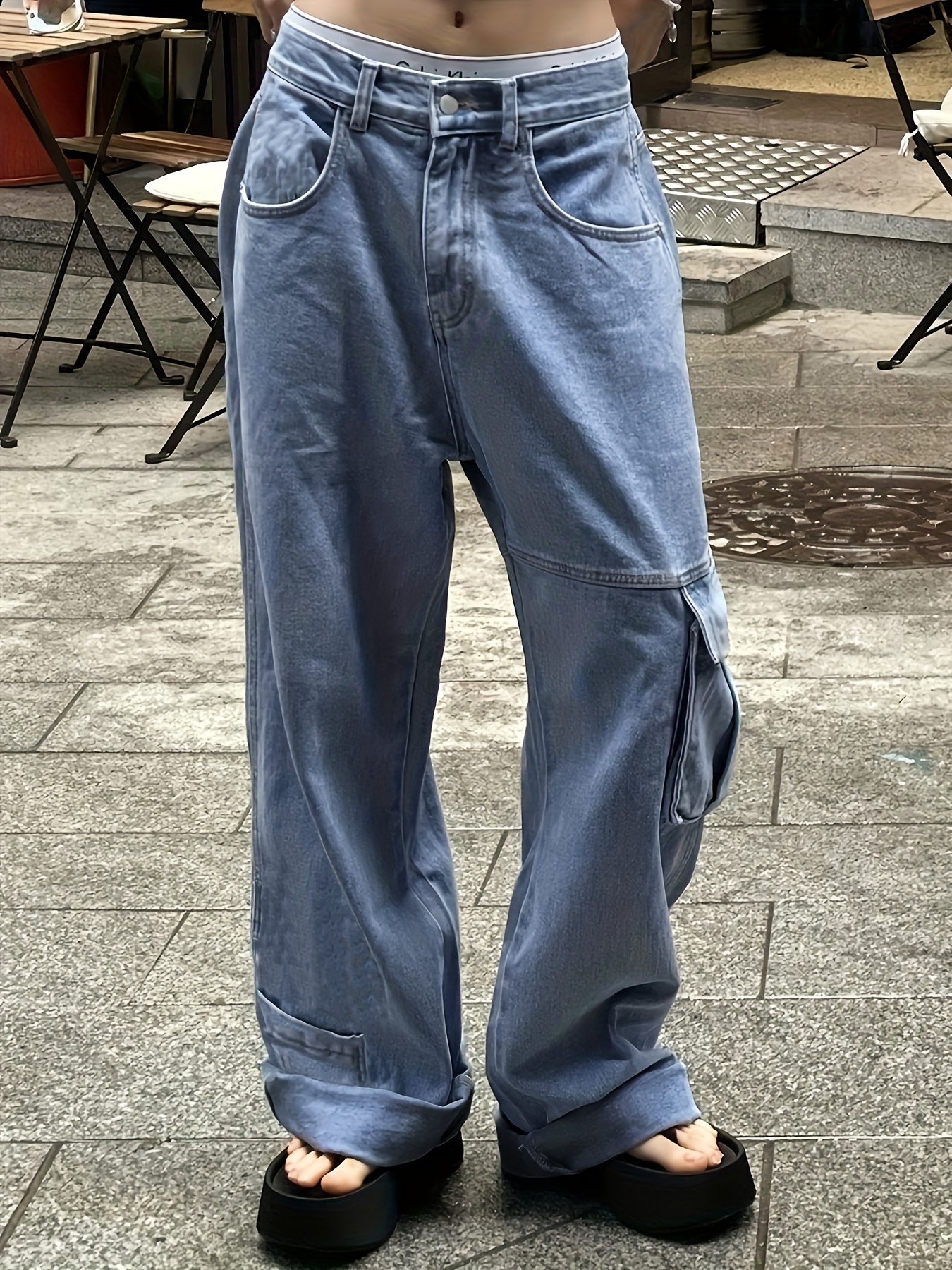 Jeans de estética para mujer, pantalones de mezclilla de moda de los años  2000, cintura baja, pierna ancha, E-Girl, vintage, desgastados, pantalones