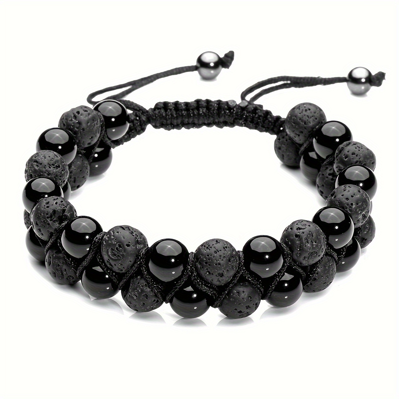 

1pc Natural Stone Black Agate Lava Beaded Bracelet For Men