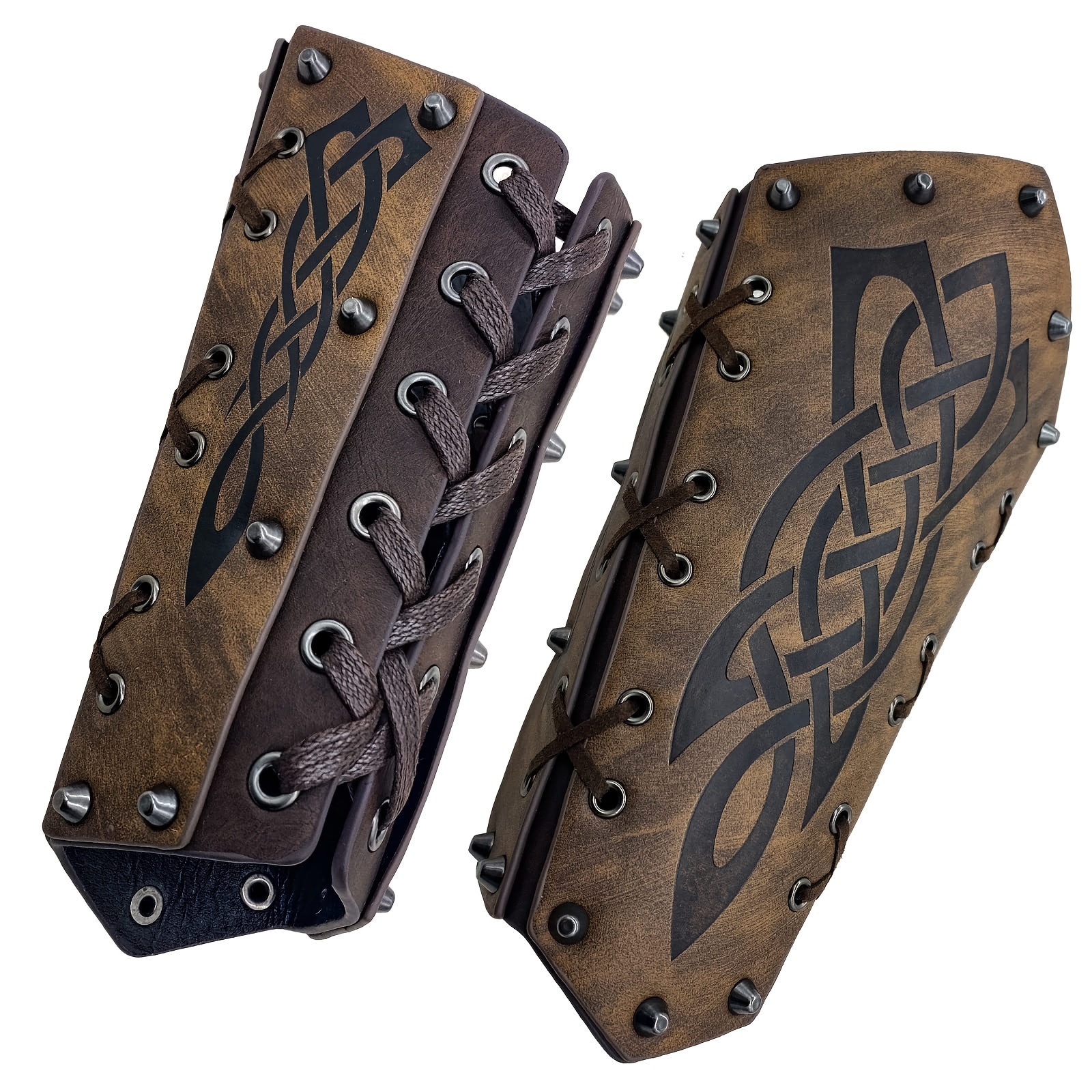 1pc Medieval Embossed Arm Bracers Retro Rivet Halloween Pu Leather