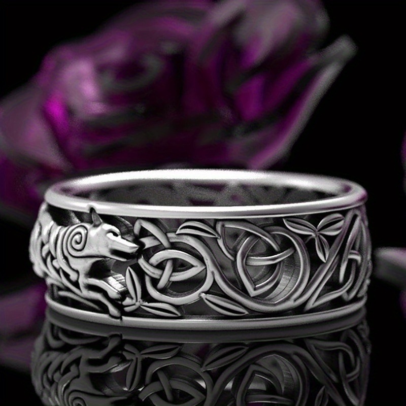 Vintage Wolf Celtic 925 Silver Plated Ring, Punk Style