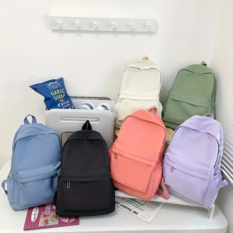 Simple Color Contrast Large Capacity Preppy Backpack, Nylon Lightweight  School Campus Daypack, Fashion Travel Commuter Bag - Temu Australia