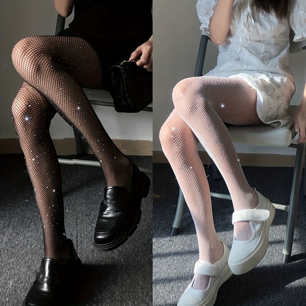 2 Pairs Women's Rhinestone Fishnets Pantyhose Hollow Out Pantyhose Tights