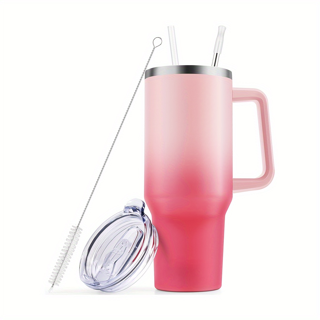 Car Tumbler Cup Tumbler with Handle 40oz Leak Resistant Lid Sealed  Stainless Steel Cup Water Bottle for Water Hot and Cold light pink 