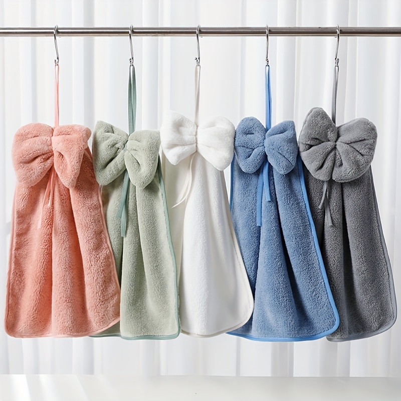 9 Pcs Bow Hand Towels Set Microfiber Hand Towels with Hanging Loop Coral  Fleece Hanging Kitchen Towels Absorbent Soft Hanging Hand Bath Towels