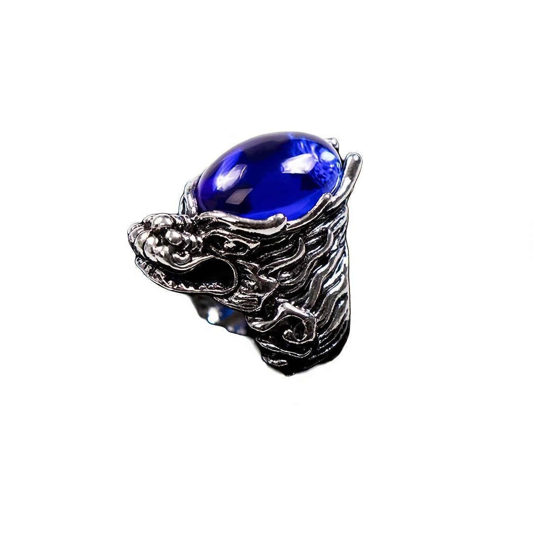 Men's Gemstone Dragon Head Ring