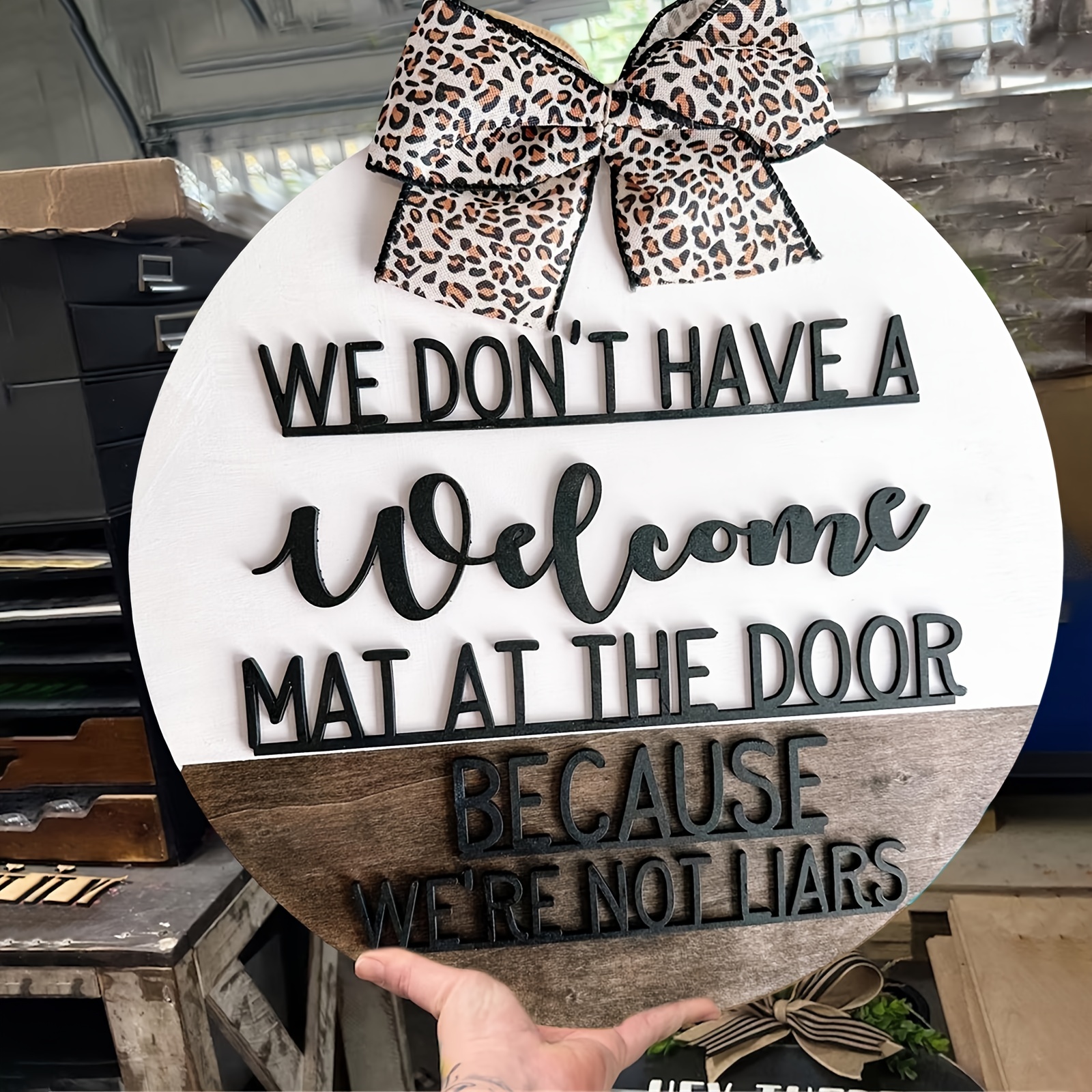 Bathroom Front Door Sign Funny Wreaths Hanging Wooden Plaque - Temu