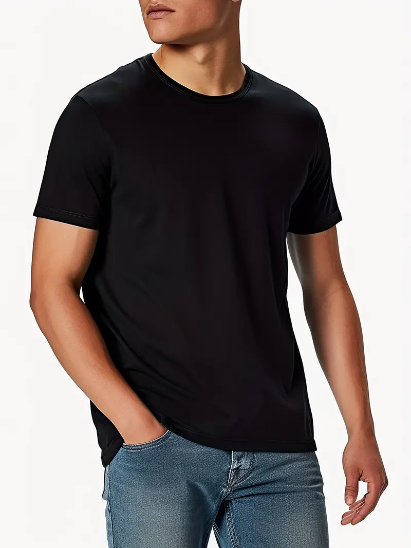 2pcs Tops Uso Casual Cómodo Hombres Camisetas Negras Cuello - Temu
