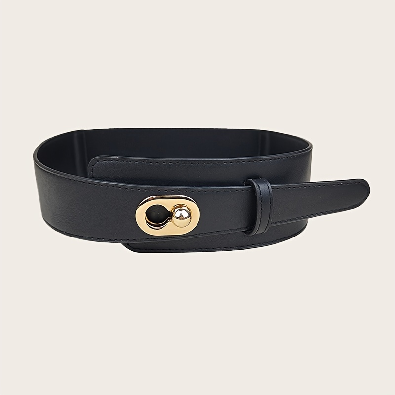 Vintage Pu Leather Wide Belt Black Elastic Waist Belt - Temu