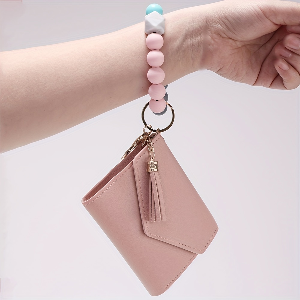 Marble Beaded Silicone Bracelet Keychain Pendant Pvc Purse Key Ring Pendant  - Temu Croatia