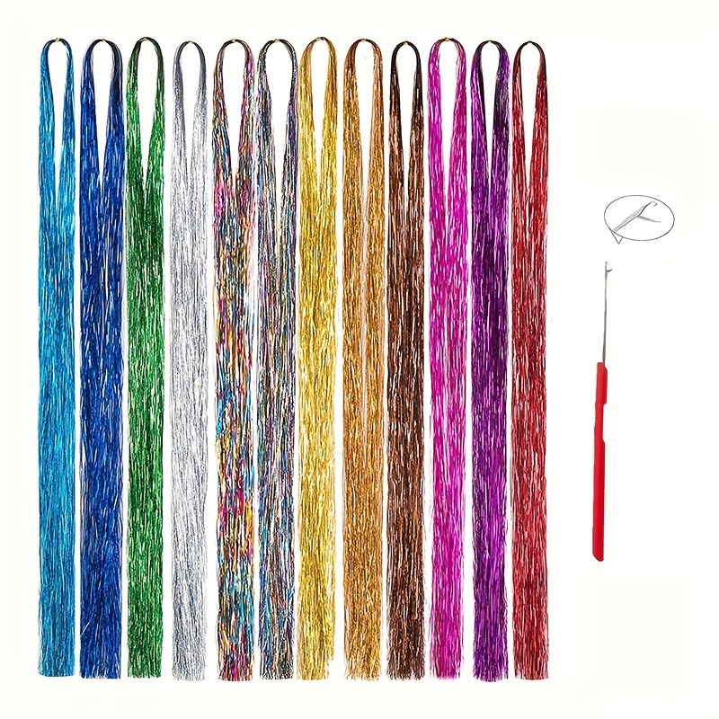 40 HAIR Tinsel Bling EXTENSIONS Sparkly Highlight Streak Xmas New Year  Club