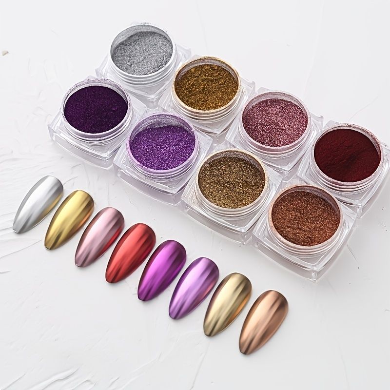 Metallic Chrome Powder Silver Pink Gold Purple Nail Art Mirror Glitter  Effect Chrome Powder Nail Decoration Accessories For Nail Art | Free  Shipping For New Users | Temu