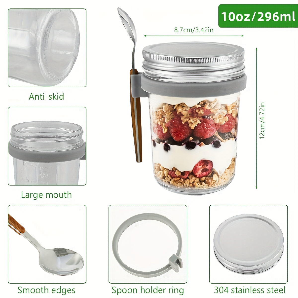 Double layer Overnight Oats Jar With Lid And Spoon Airtight - Temu