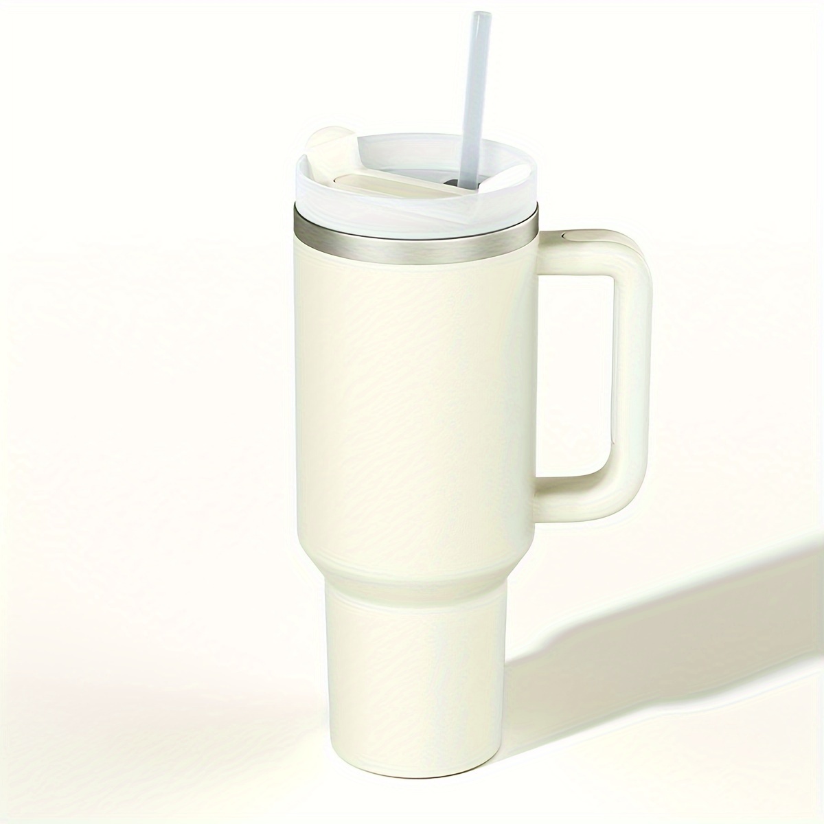 Solid Color Tumbler With Handle And Straw, Stainless Steel