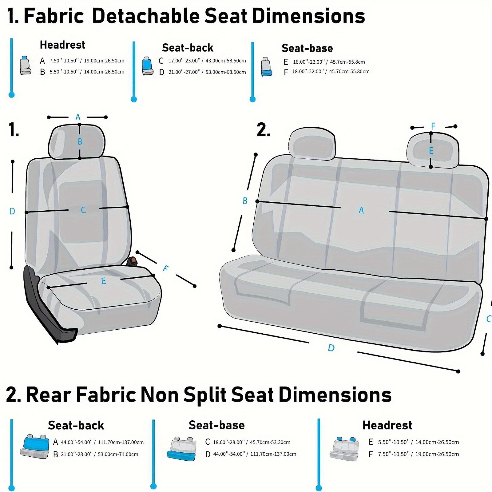 Fremont AUTO Ensemble complet de housses de siège de voiture universelles 9  pièces, compatibles avec les airbags, adaptées à 95 % des voitures