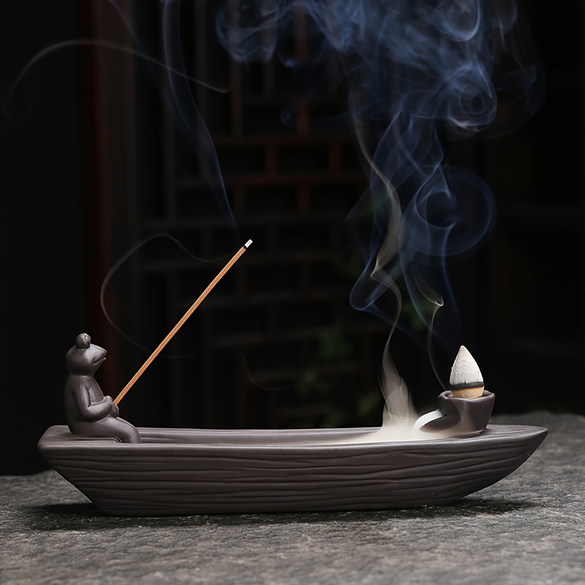 Frog Boat Incense Holder Waterfall Ceramic Cone Backflow - Temu