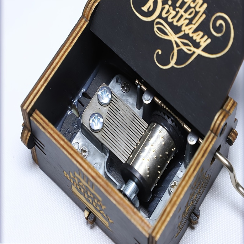 1pc happy birthday music box hand crank wooden vintage laser engraved small music box gifts for birthday christmas anniversary wedding valentine new year home room desk office tabletop decor details 5