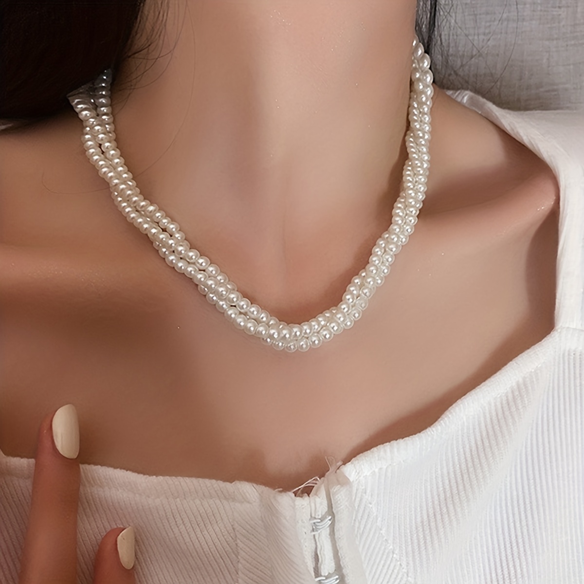 Exaggerated Faux Pearls Beaded Necklace Party Prom Clothing - Temu