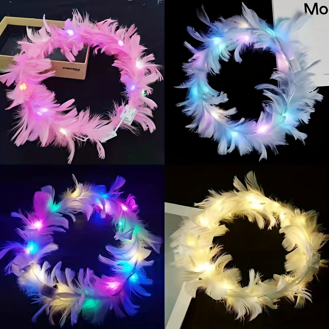 8 Pack Feather Crown Bandeau lumineux avec 10 lumières LED, coiffe