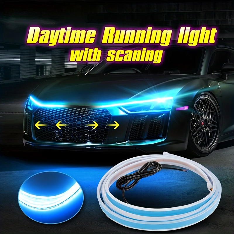 Bande lumineuse LED extérieure pour voiture, 12 V, lumière sous le capot,  phare étanche de 150 cm avec fonction de balayage de démarrage pour
