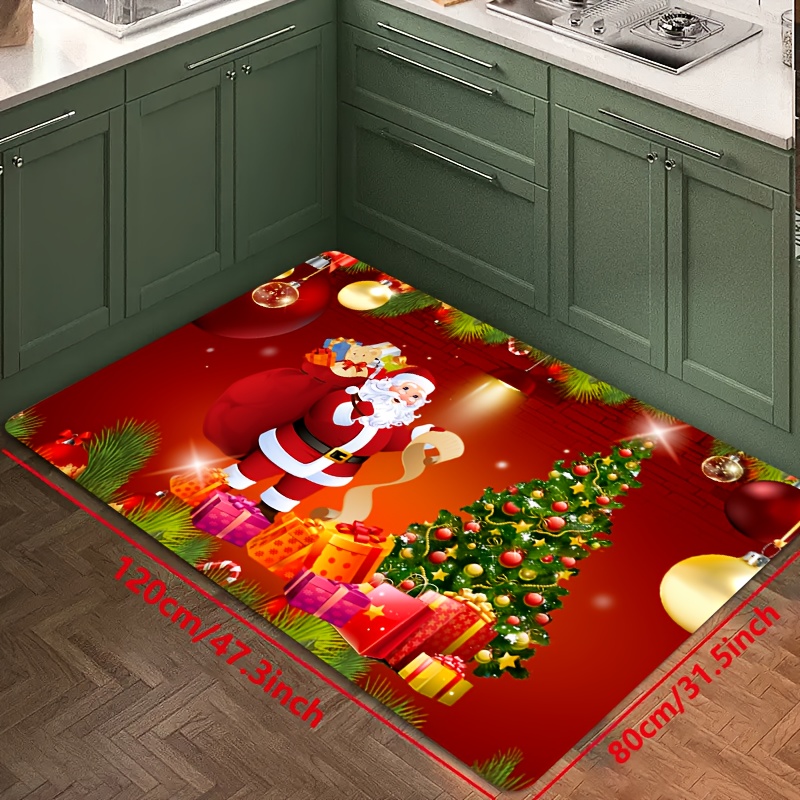 1pc Christmas Themed Floor Mat For Home Use, Cartoon Long Kitchen