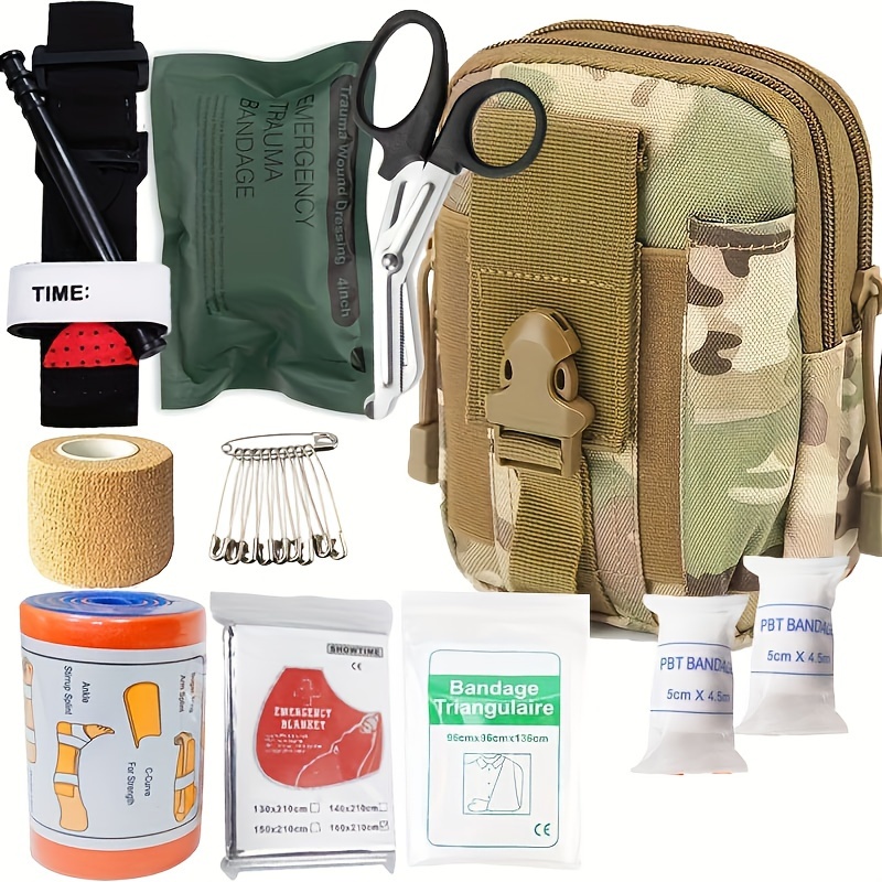 Kit de supervivencia de emergencia, 151 piezas de equipo de supervivencia,  kit de primeros auxilios, bolsa de trauma al aire libre con linterna