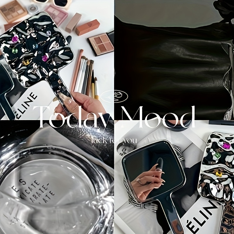 Square Rhinestone Hand Mirror Decor Vanity Mirror