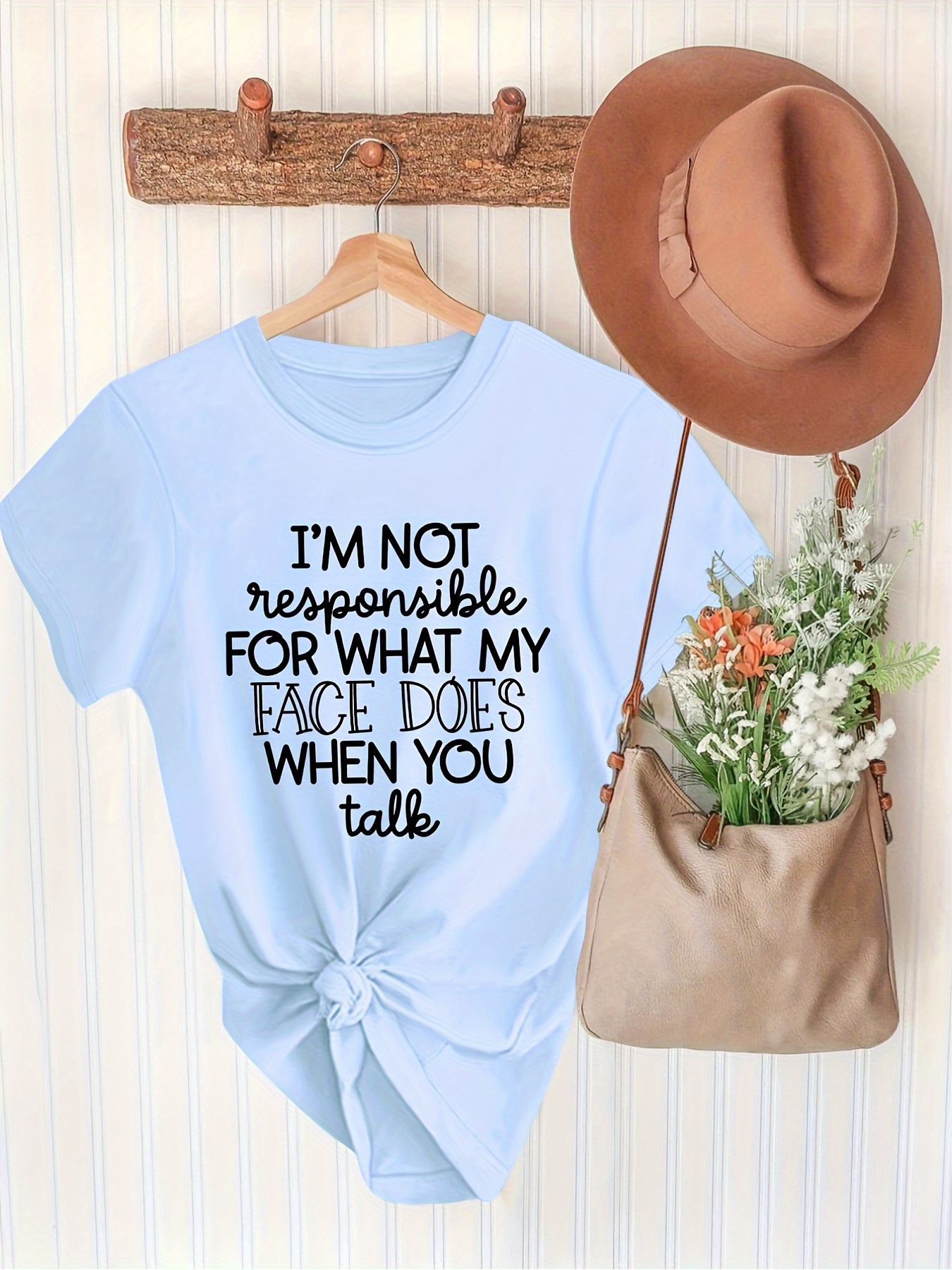 Plus Size Casual Tee, Women's Plus Letter Print Short Sleeve Round Neck Slight Stretch T-Shirt