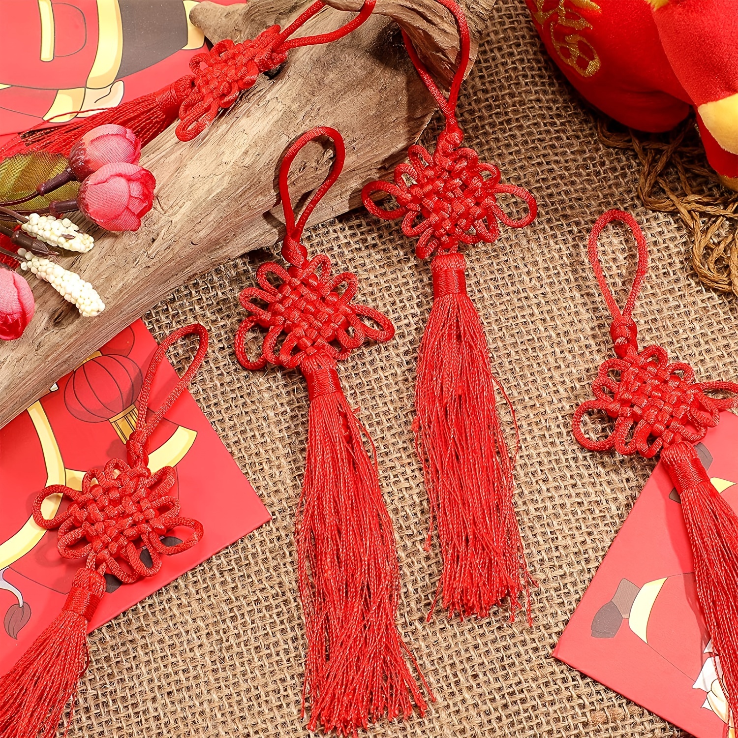 CHENGU 20 Pack Chinese Knot The Fortune Tassel Satin Silk Handmade Chinese Knotting Cord for New Year's Gifts, Chinese Spring Festival and Home Decor