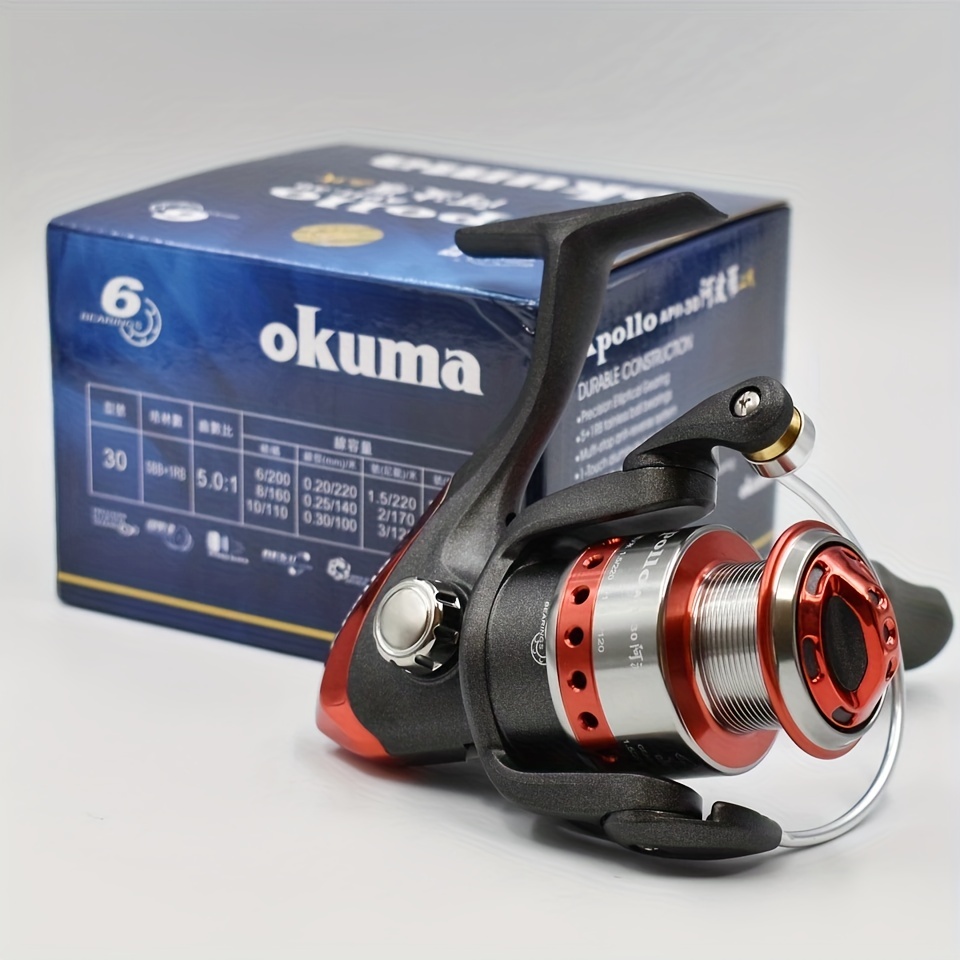 Okuma Apollo Spinning Fishing Reel - 5+1BB, 5.0:1/4.5:1 Ratio, 5KG-16KG  Power, Folding Handle, Corrosion-Resistant Graphite Body - Perfect for All