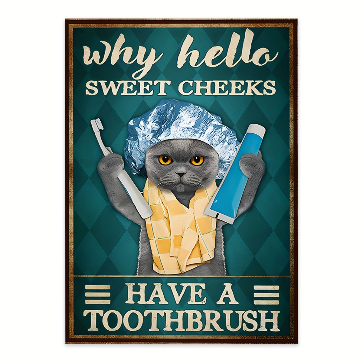 1pc Funny Cat Bathroom Poster Why Hello Sweet Cheeks Have A - Temu